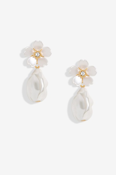 Jon Richard Gold Plated White Floral And Pearl Earrings