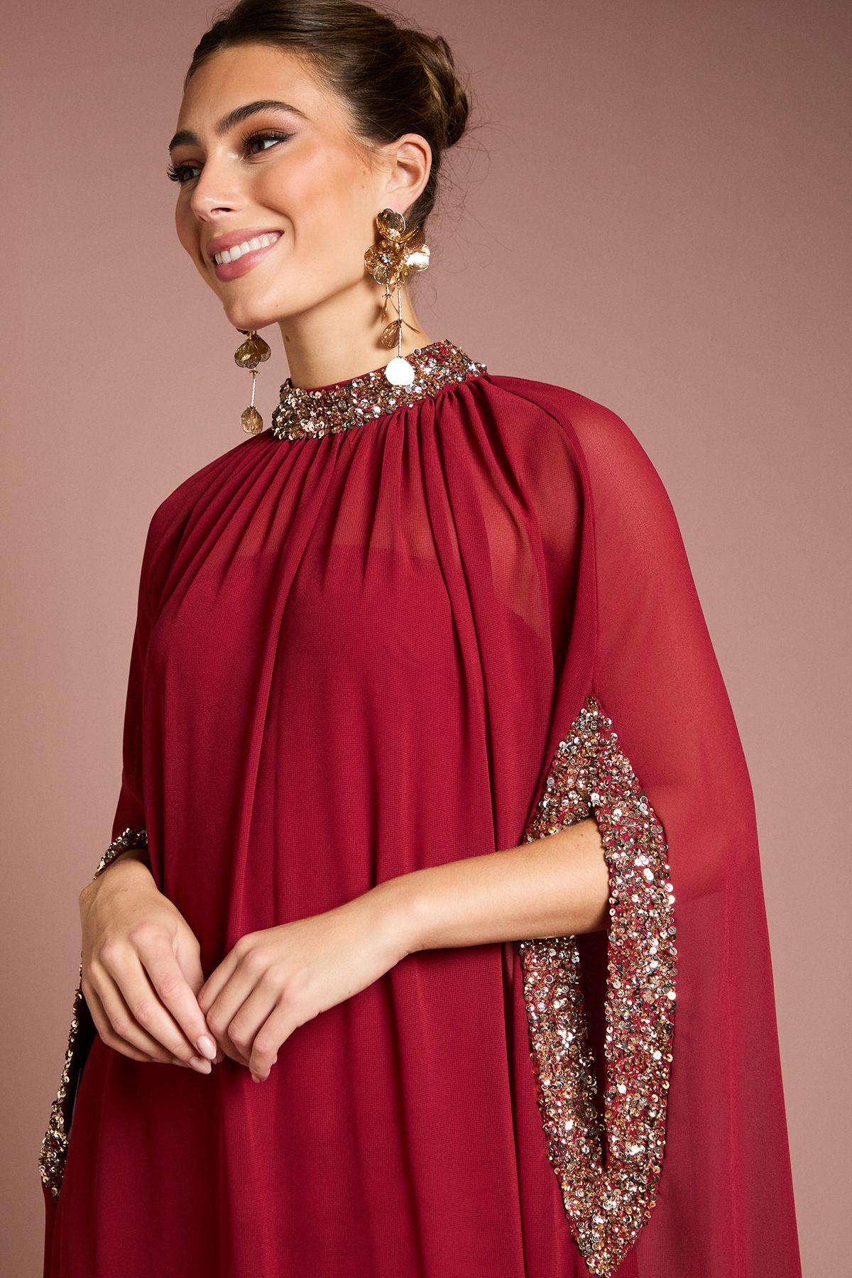 Coast Coast Muse Chiffon Cape Dress Wine image 4