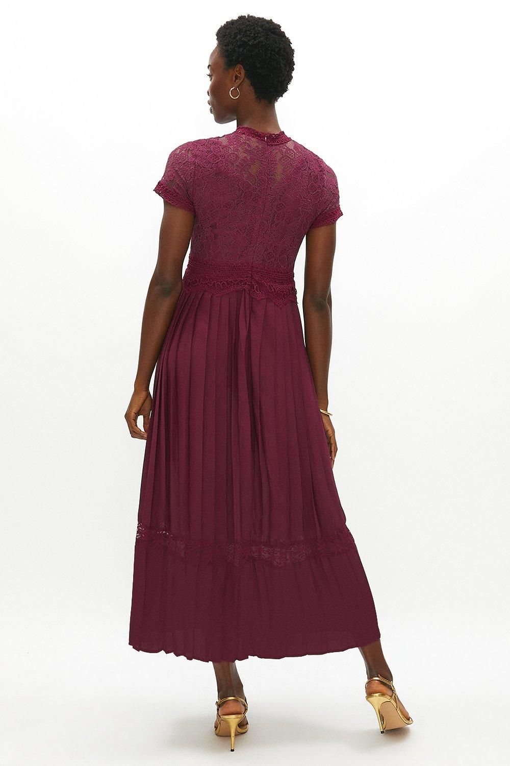 Coast Lace Bodice Pleat Skirt Maxi Dress Aubergine image 3