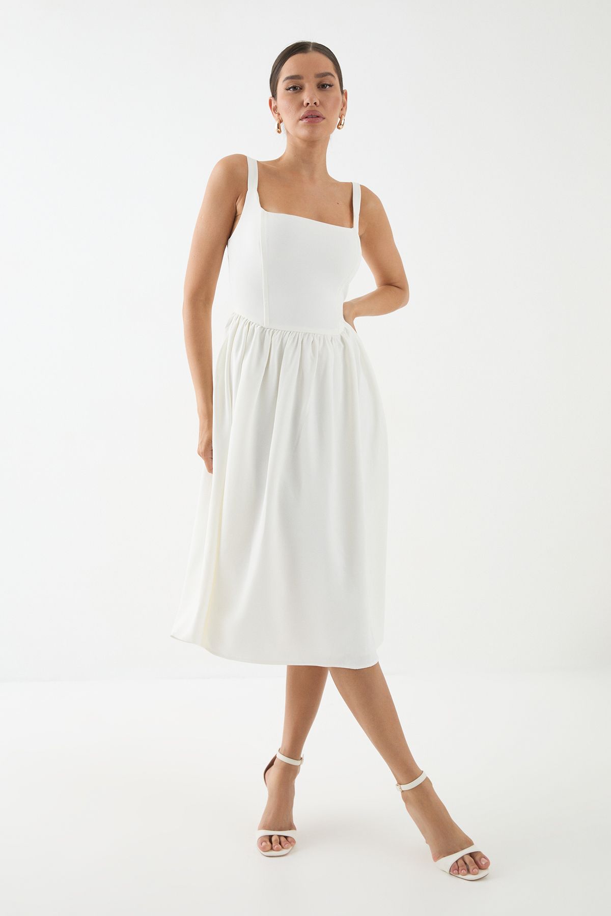 MissPap Square Neck A Line Midi Dress White image 1