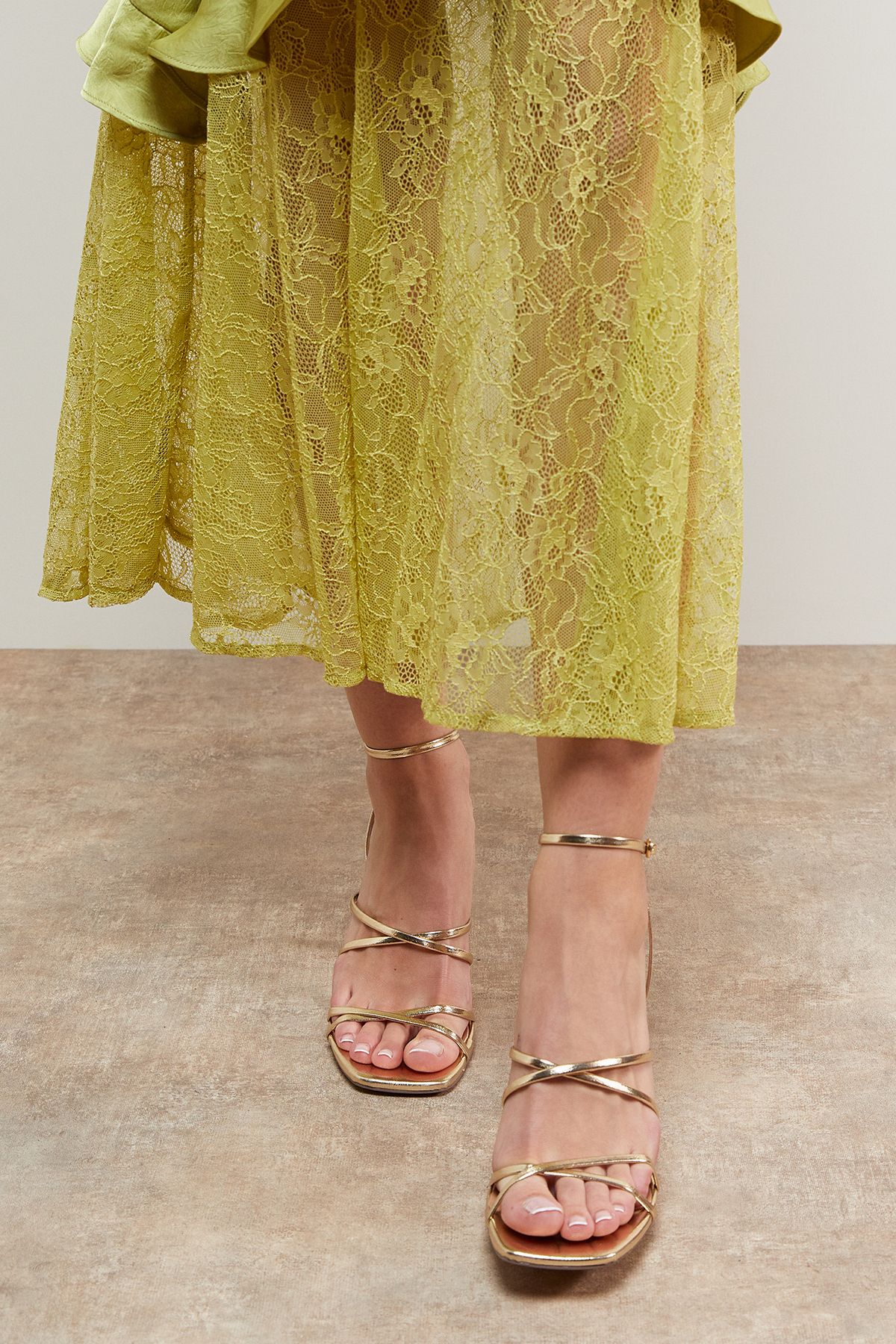 Oasis Dyani Faux Leather Multi Strap High Stiletto Heel Sandals Gold image 3