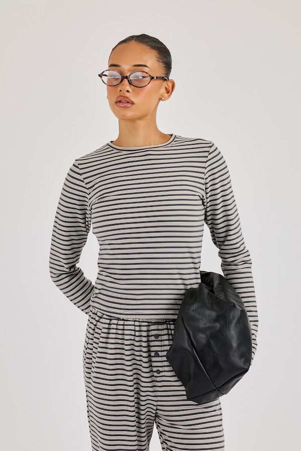 Cernucci Stripe Soft Touch Long Sleeve Top - Grey