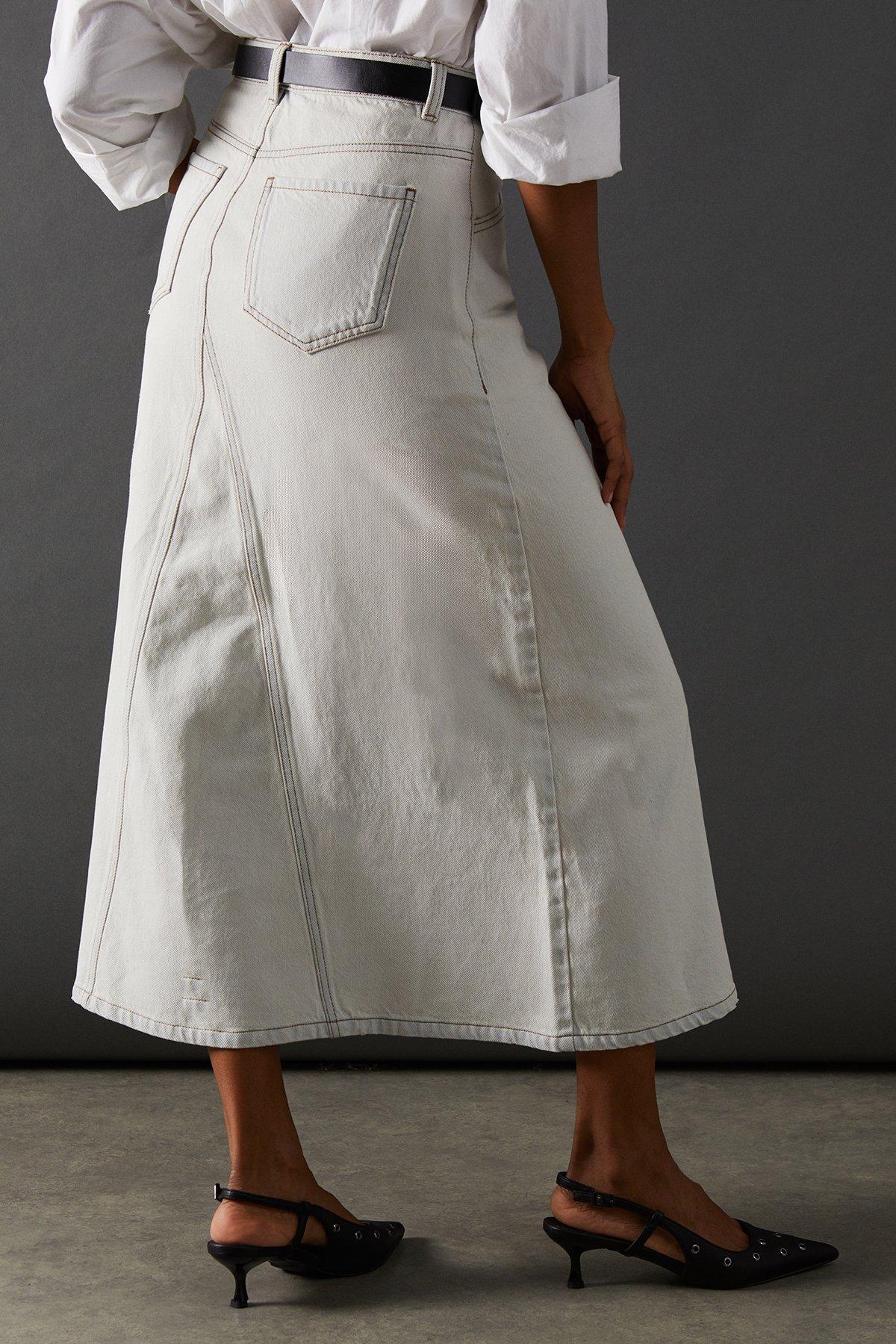 Warehouse Seam Detail Denim Midi Skirt image 3