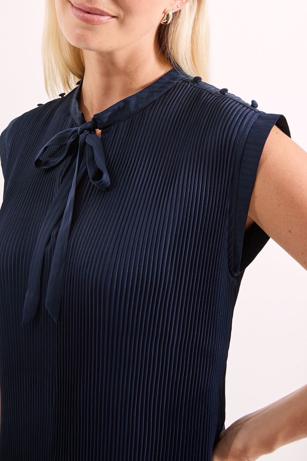 Principles Pleated Satin Column Tie Back Midi Dress Navy image 4