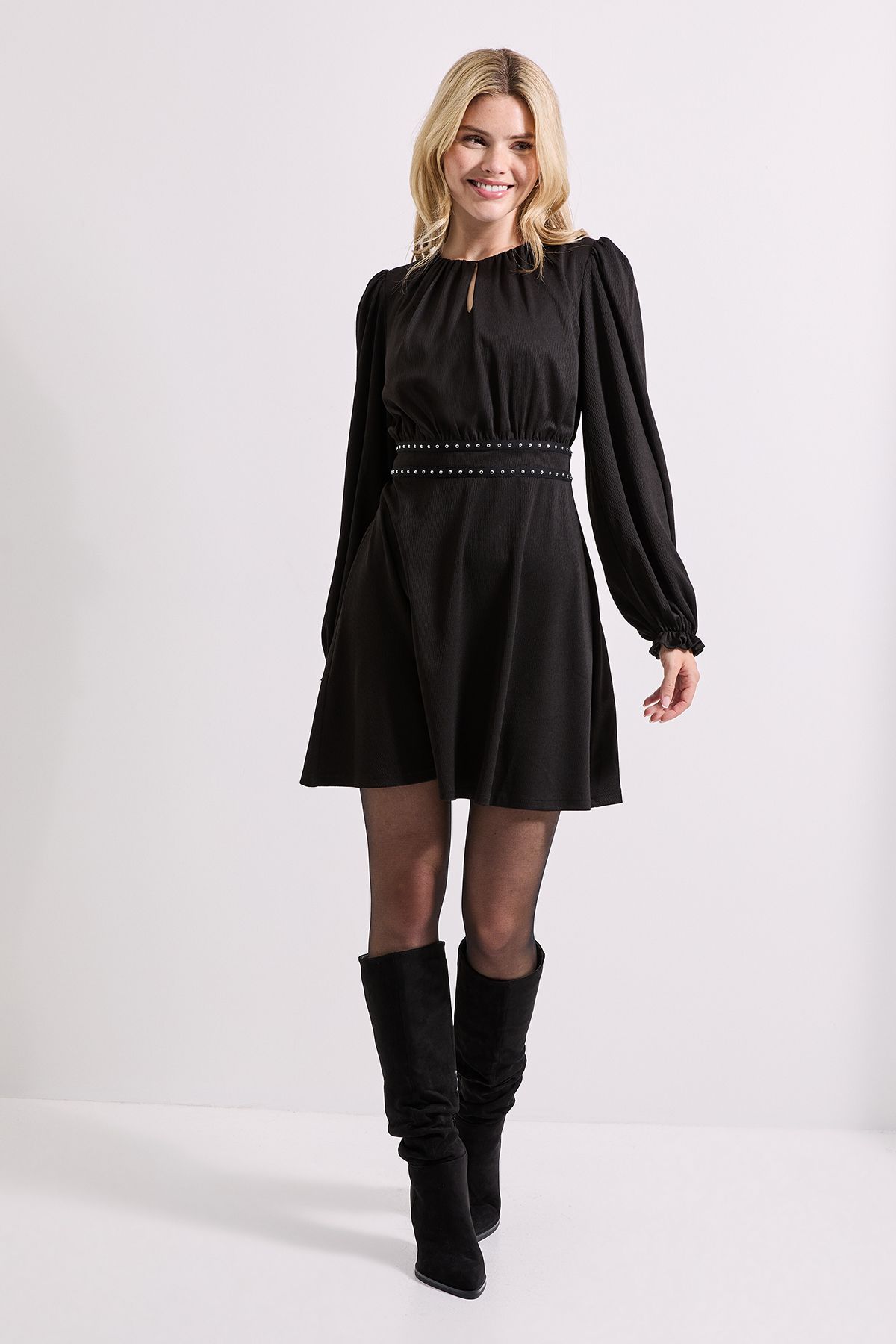 Dorothy Perkins Stud Detail Waist Jersey Mini Dress Black image 2