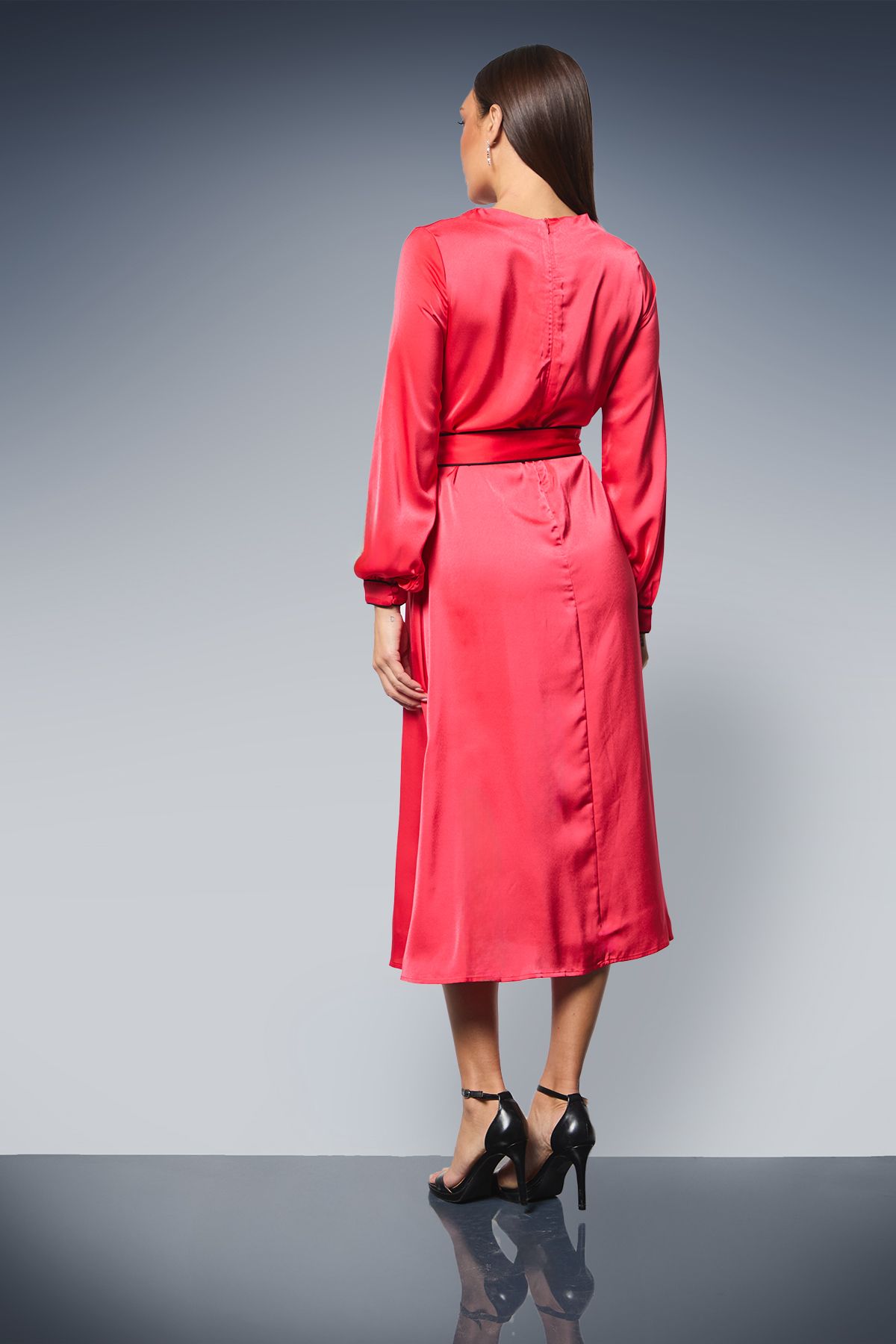 Principles Red Piping Detail Keyhole Midi Dress Red image 3