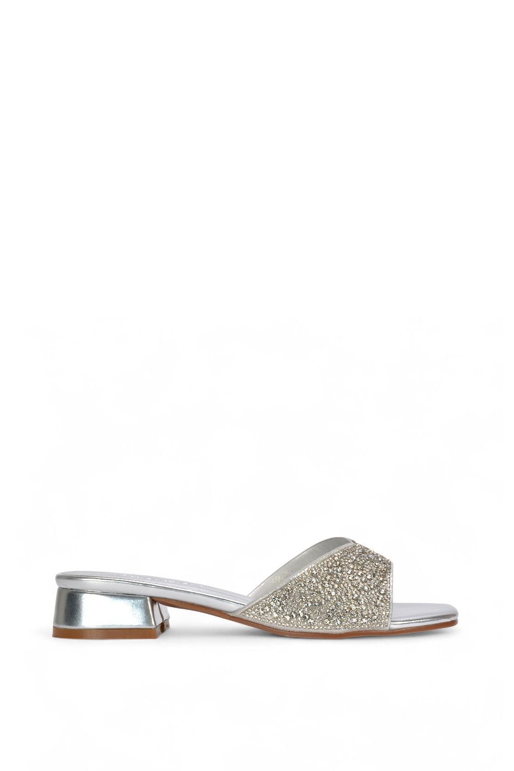 XY London 'Seren' Low Heel Sandal Mules With Diamante Details
