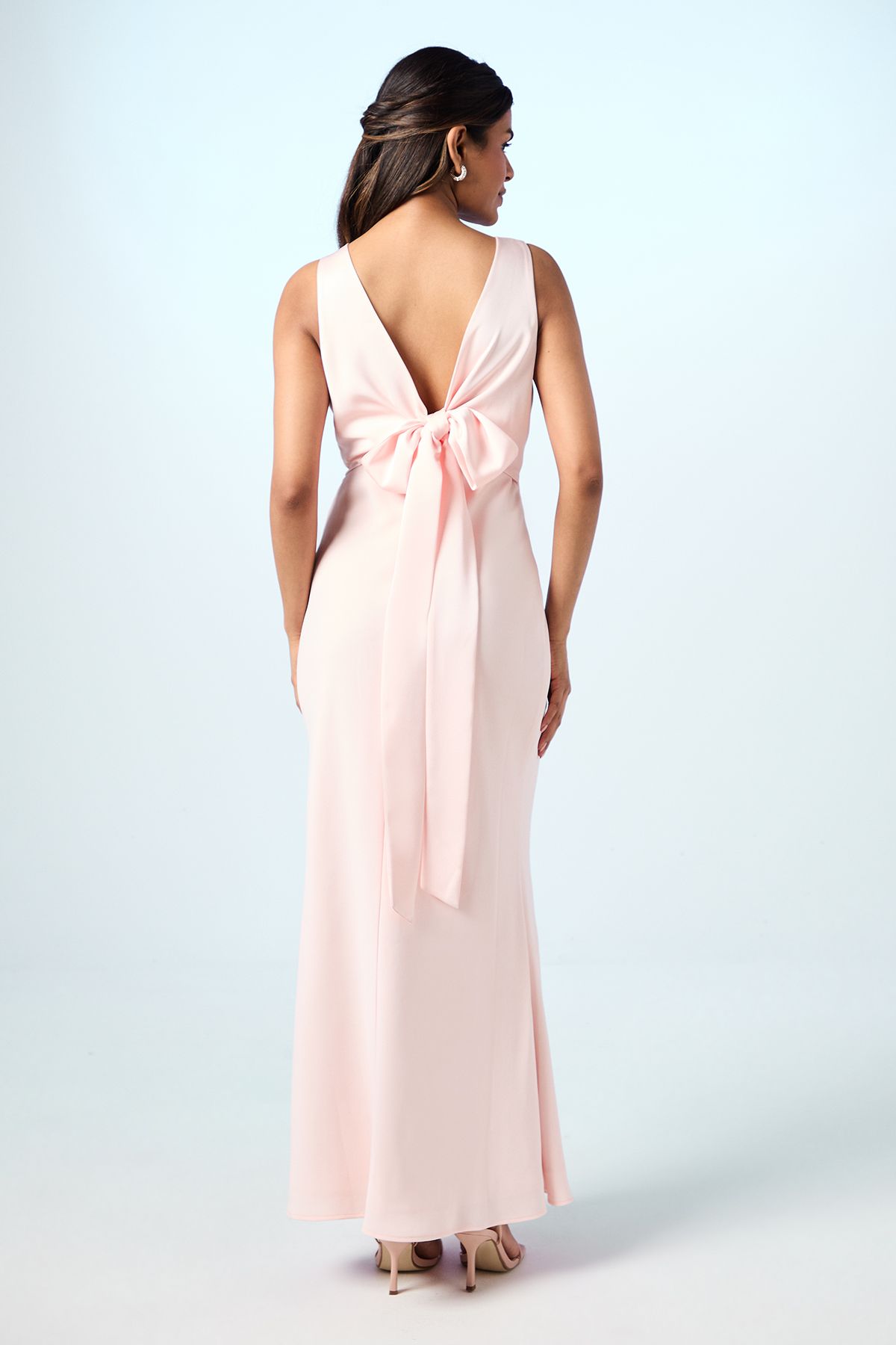 Coast Petite Tie Back Detail Satin Bridesmaid Dress Blush image 4