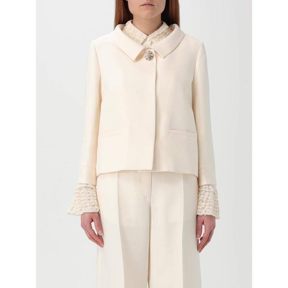 Valentino Cropped Crepe Blazer Lace Cuffs Wo - Yellow Cream Jackets image 1