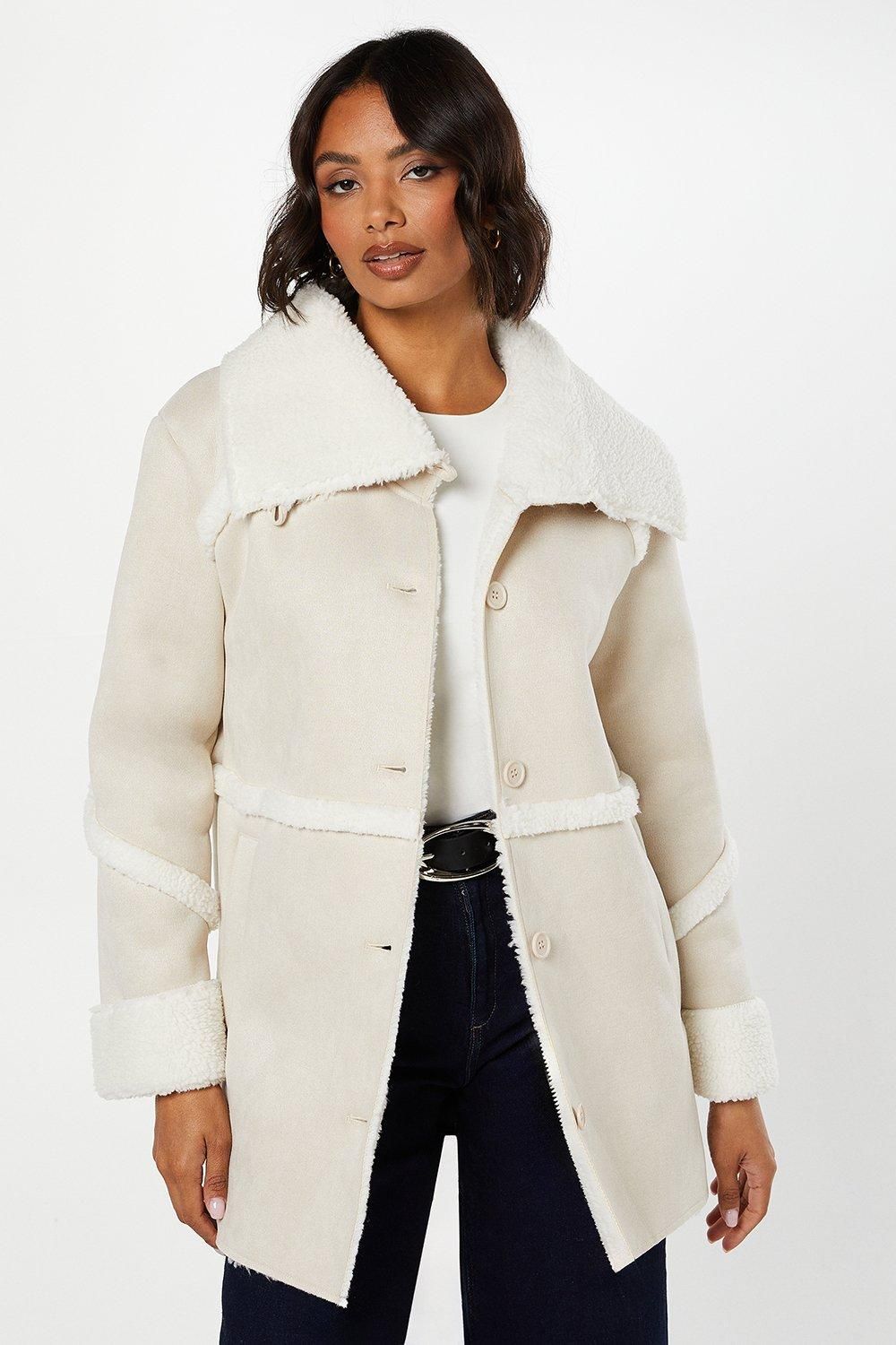 Dorothy Perkins Suede Shearling Longline Coat Mink image 1