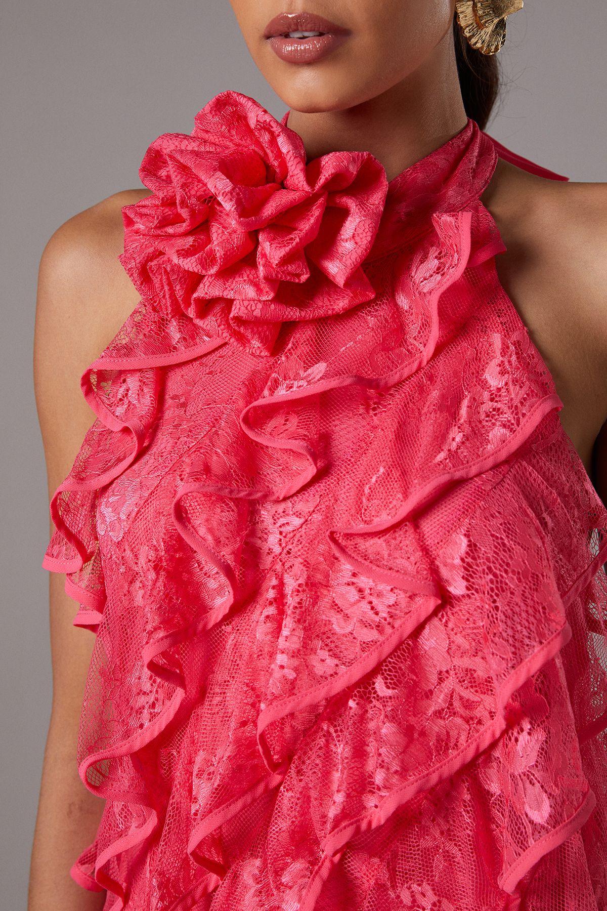 Coast Lace Frill Mini Dress Coral image 5