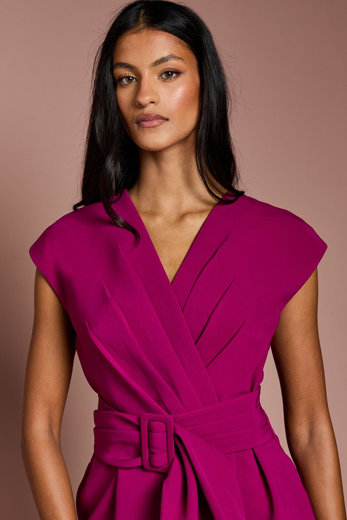 Coast Petite Belted Crepe Jumpsuit Berry image 4