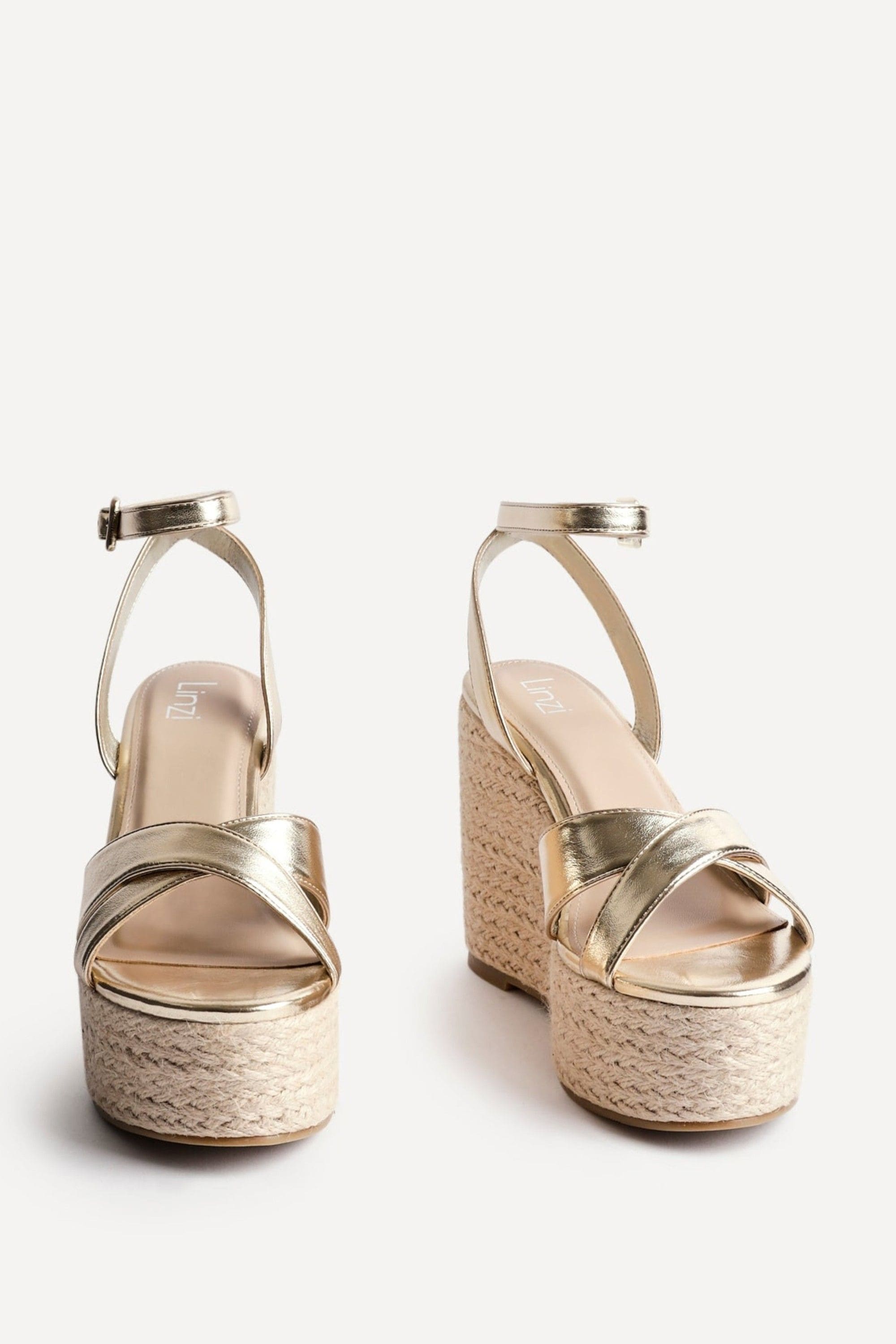 Linzi Tahiti Gold Faux Leather Crossover Espadrille Wedge image 3