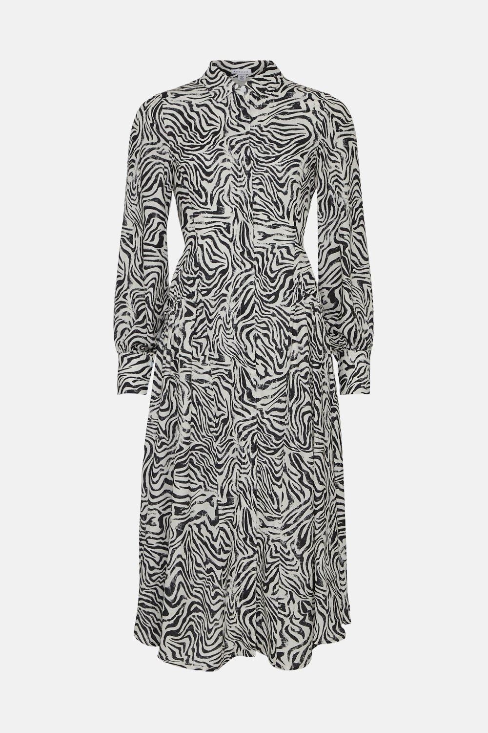 Warehouse Animal Print Midi Shirt Dress Mono image 4