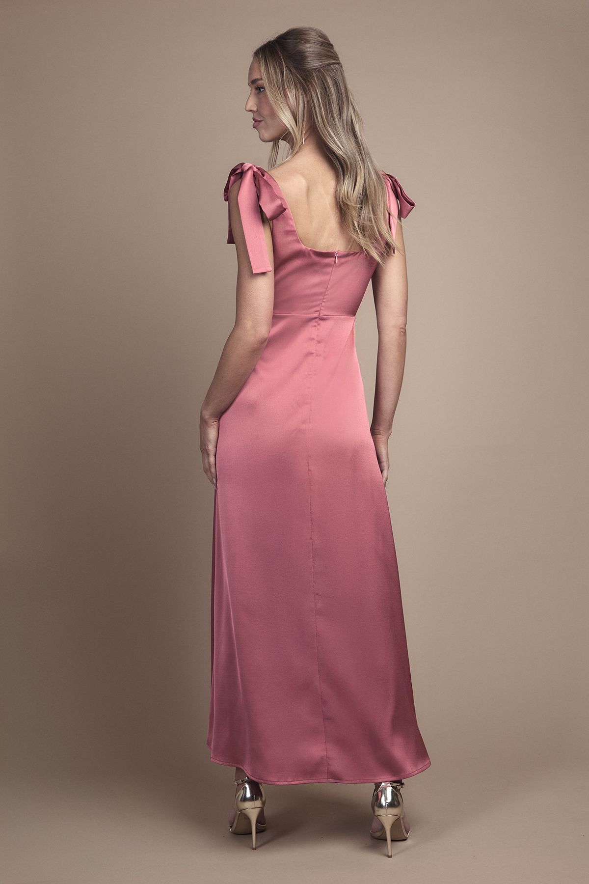 Oasis Satin Tie Shoulder Midi Bridesmaid Dress Terracotta image 3