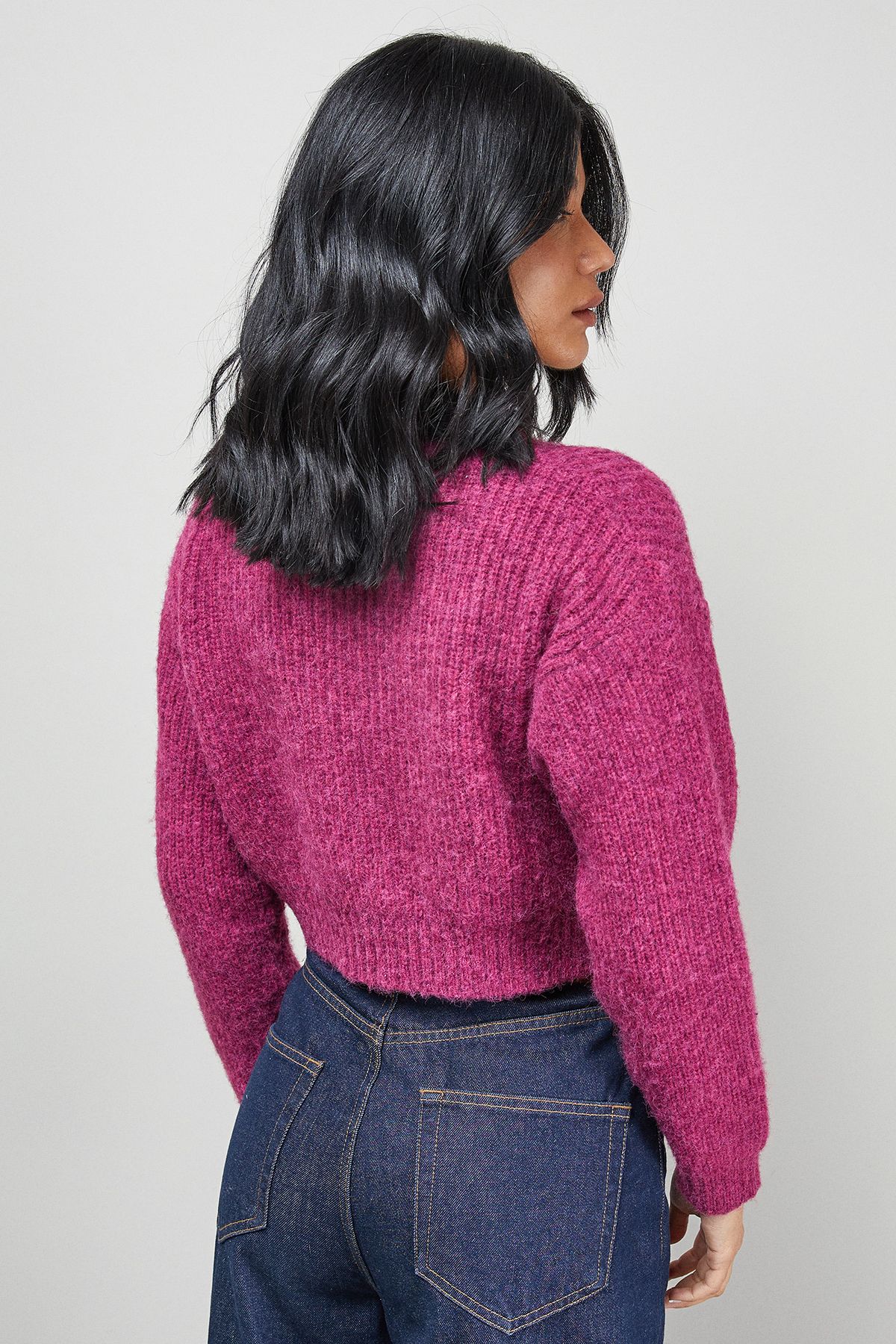 Warehouse Zip Up Rib Crew Cardigan Pink image 3