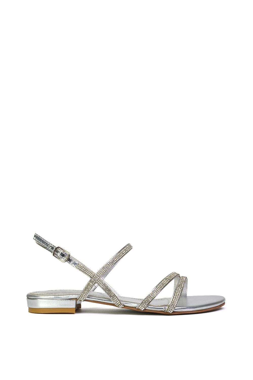 XY London 'Orla' Strappy Summer Flat Diamante Sandals Flats image 1