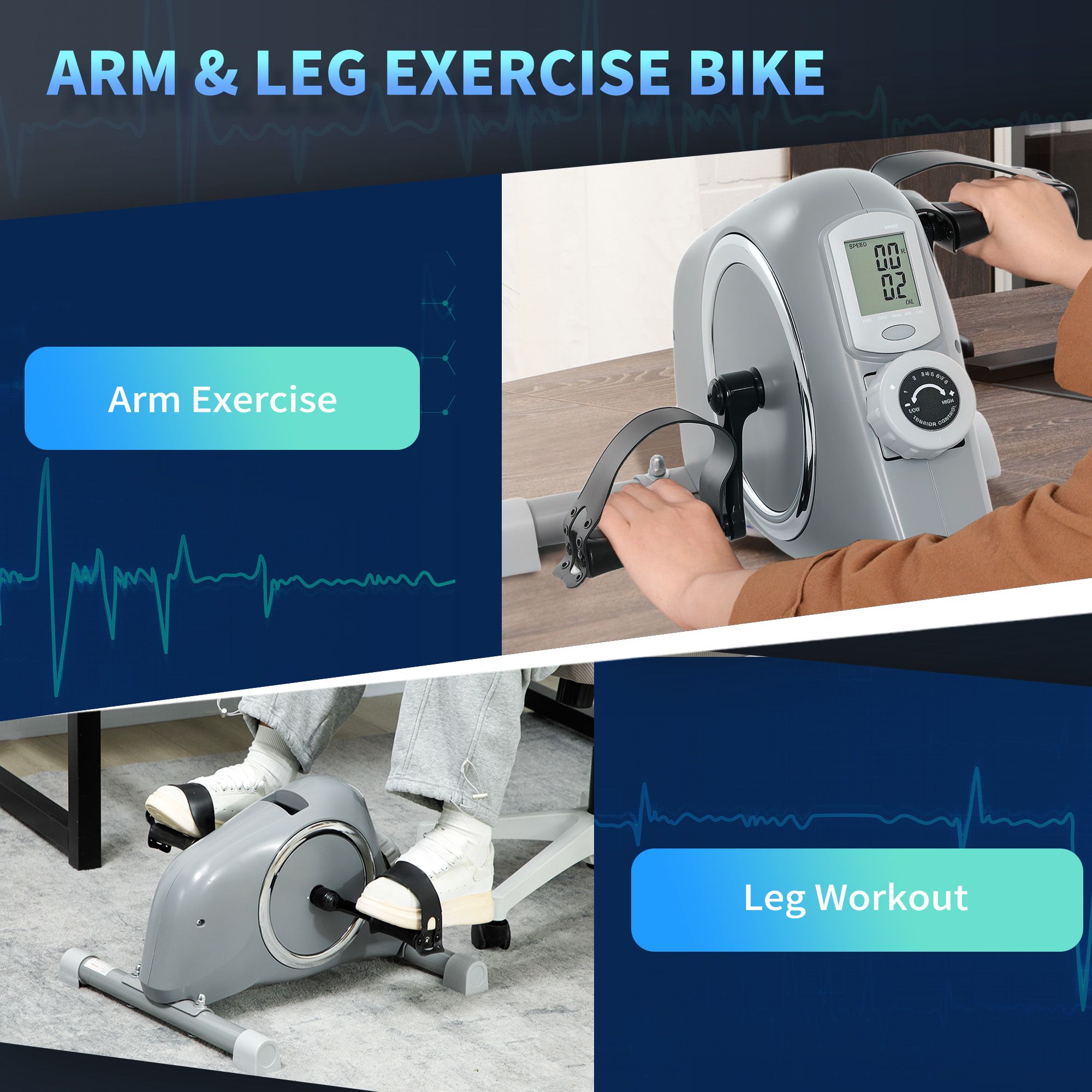 SPORTNOW Pedal Exerciser with Eight-Level Magnetic Resistance, Grey image 4