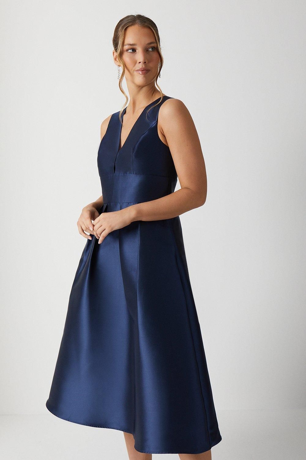 Coast Plunge Neck Structured Twill Midi Bridesmaid Dress Navy image 2