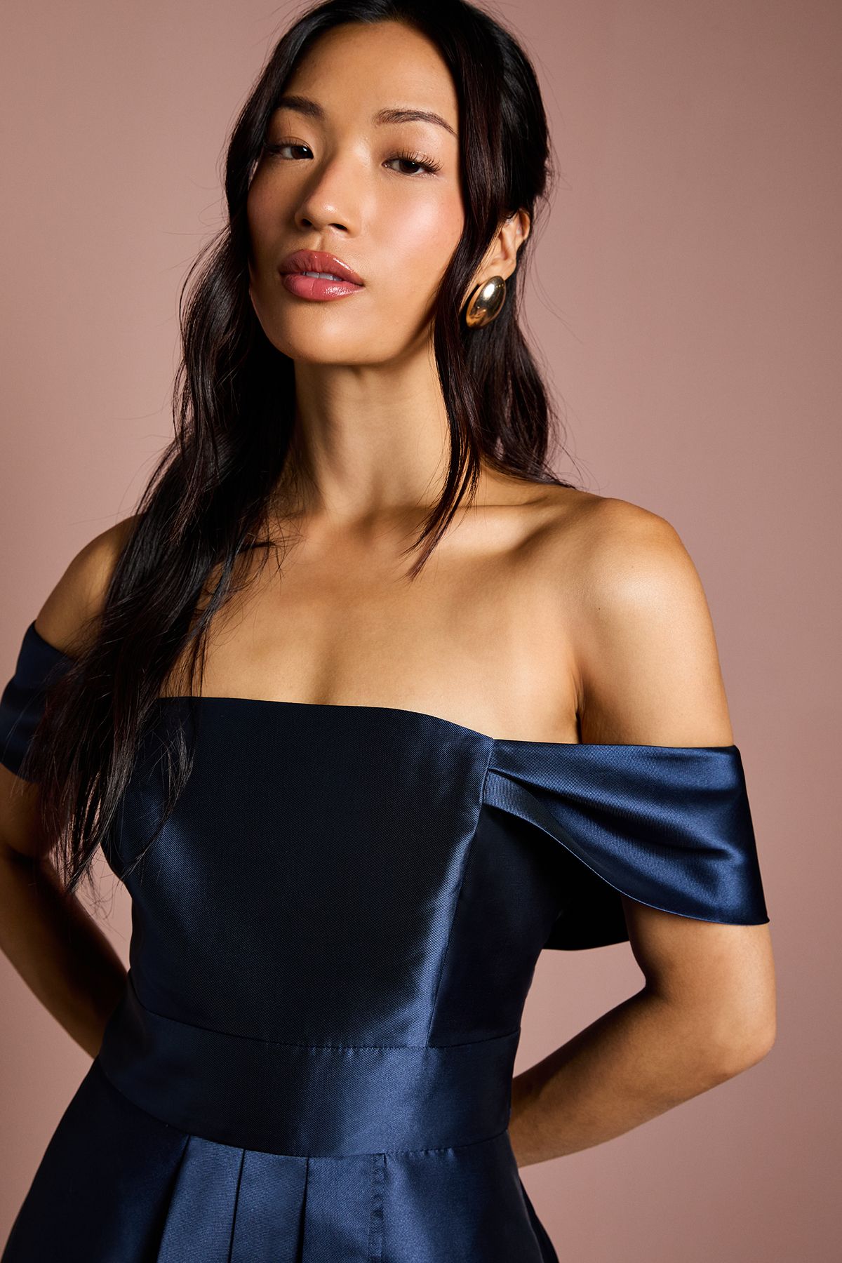 Coast Bardot Twill Waterfall Bridesmaid Dress Navy image 2