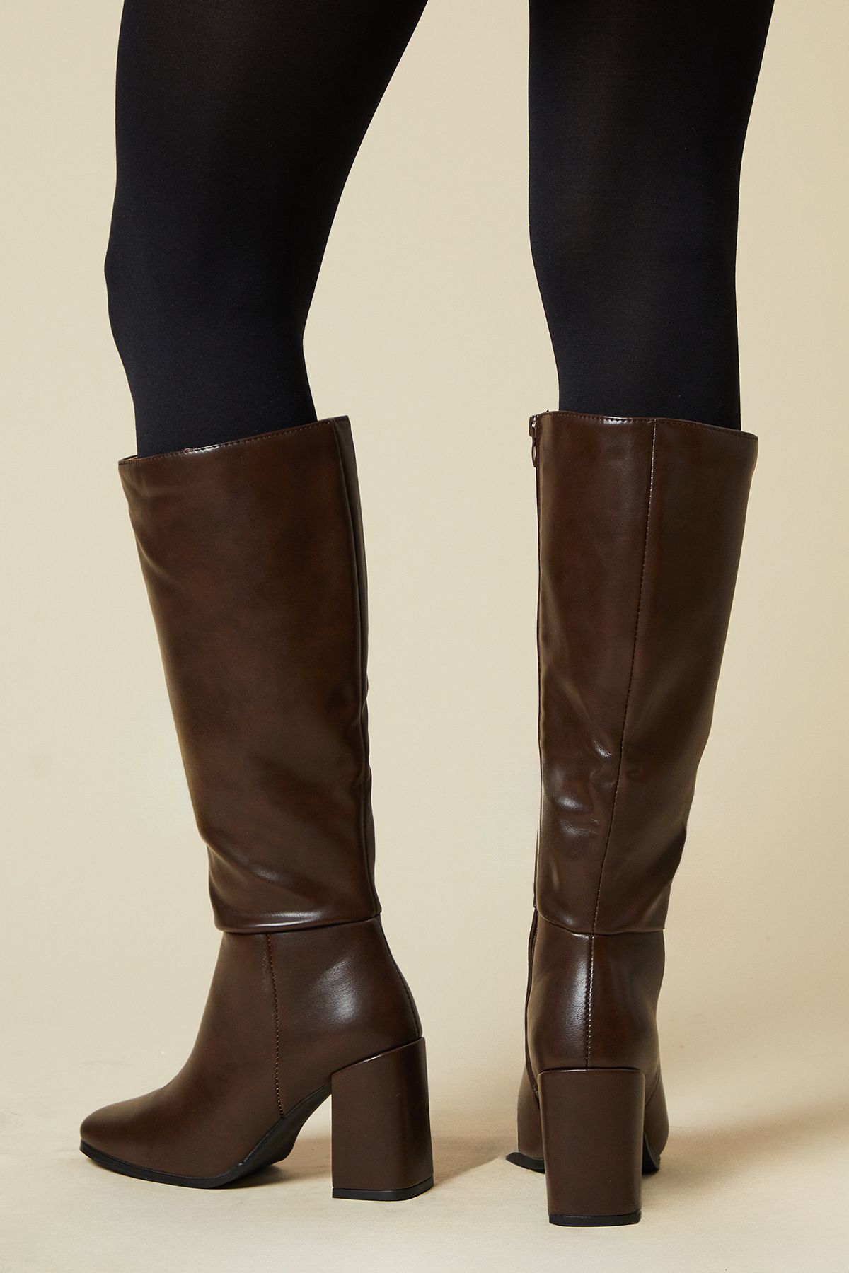 Dorothy Perkins Wide Fit Kristen Square Toe Clean Knee High Boots Brown image 4