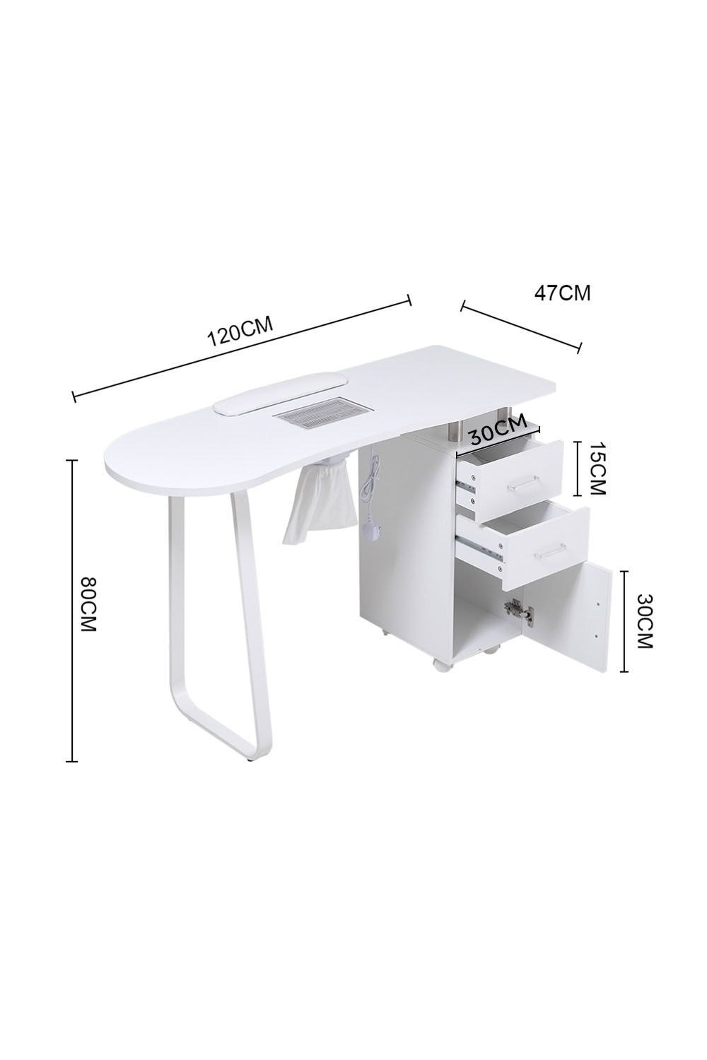 Living and Home Professional Makeup Desk Dresser Manicure Table Nail Desk with Rolling Wheels For Spa Beauty Salon & Home image 6