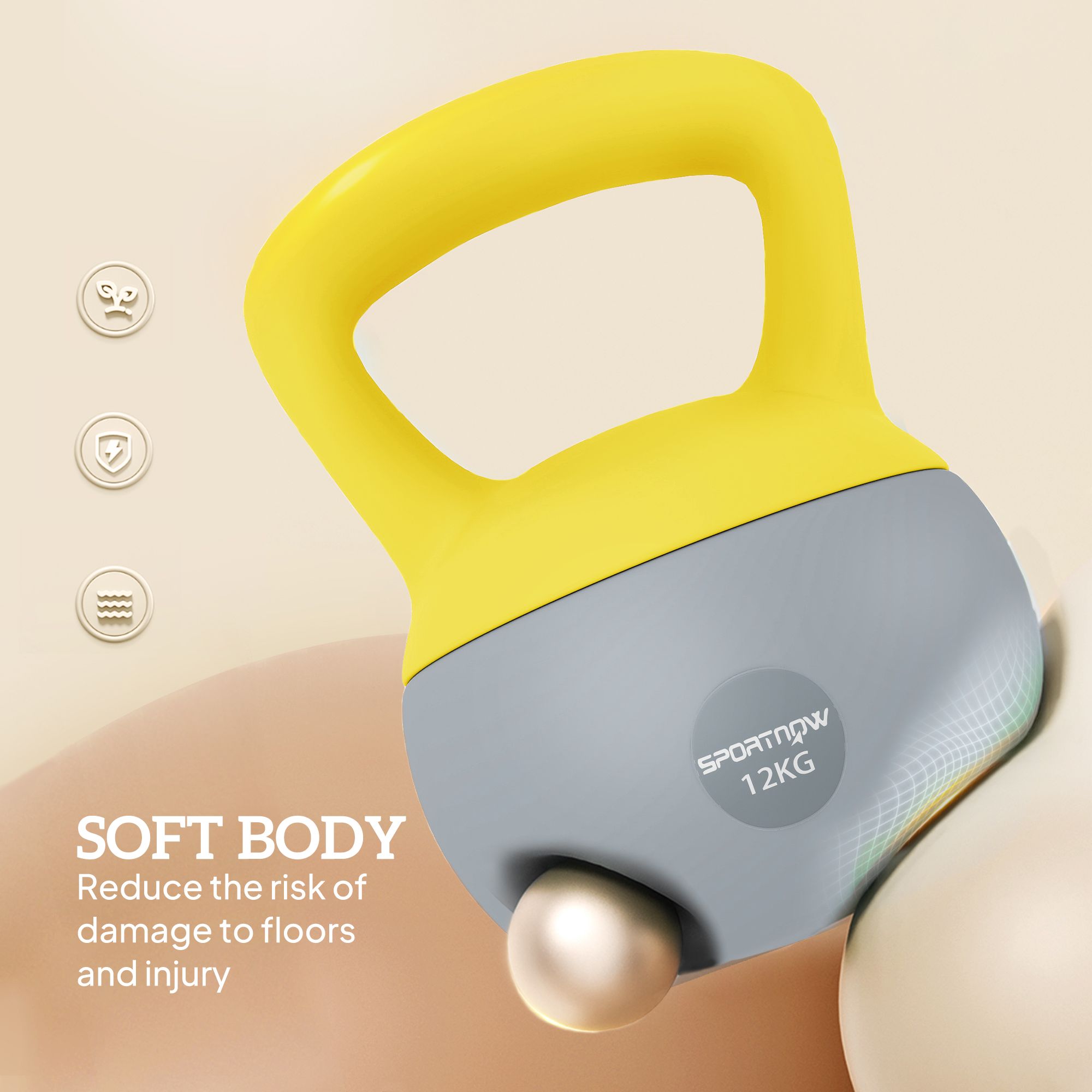SPORTNOW 12KG Kettlebell with Soft Body and Non-Slip Handle, Yellow, Grey image 4