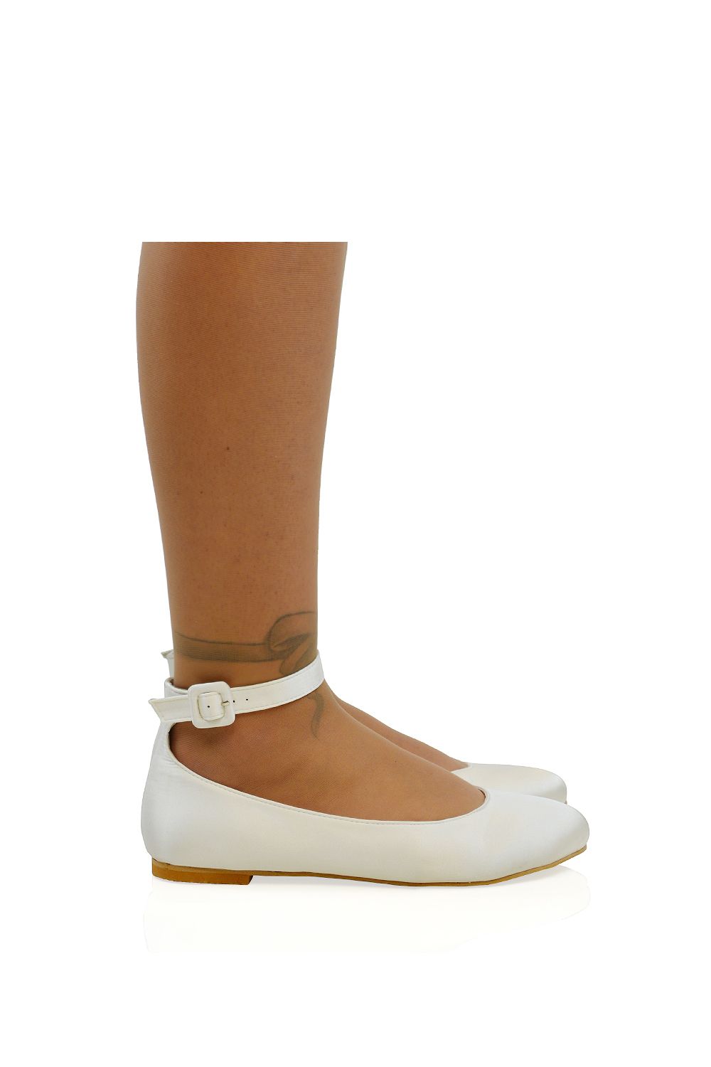 XY London 'Kimmie' Flat Ballerina Pump Shoes with Ankle Strap image 1