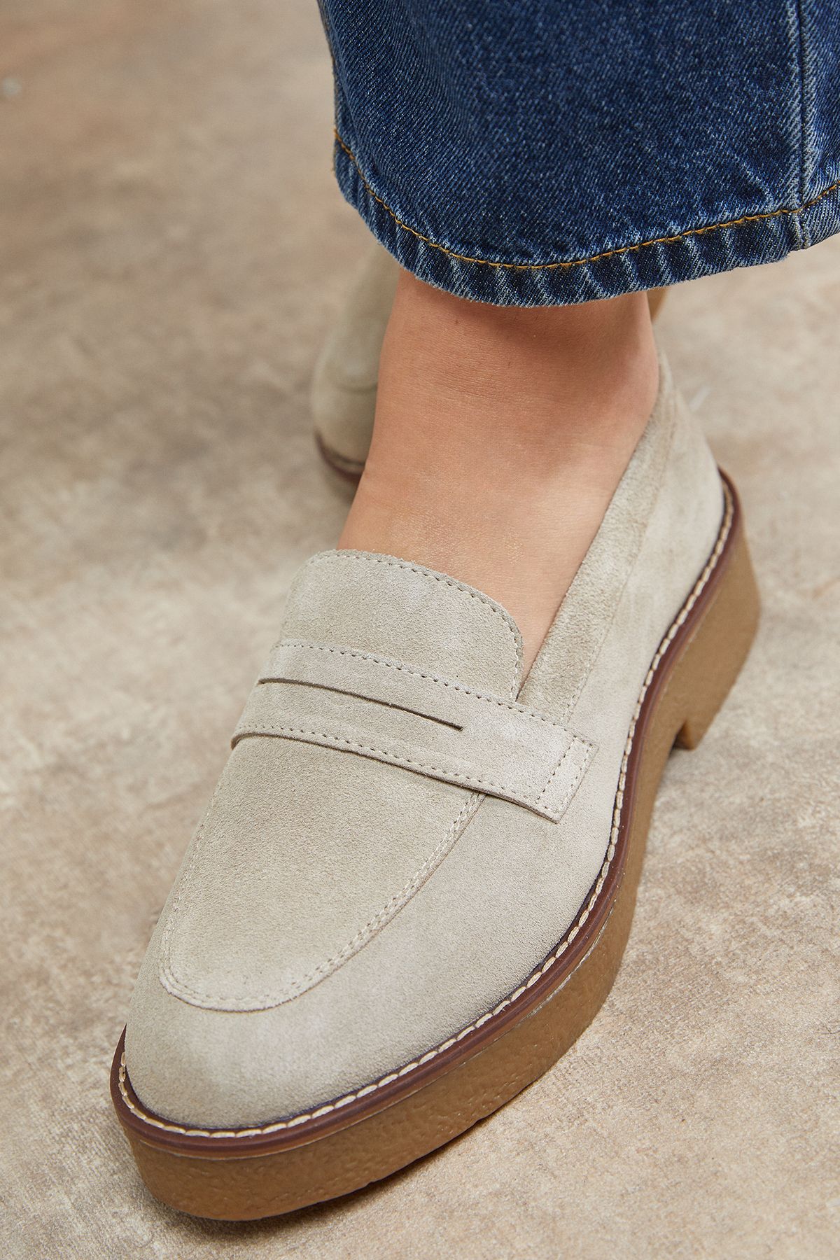 Oasis Butter Suede Chunky Penny Casual Loafers Beige image 4