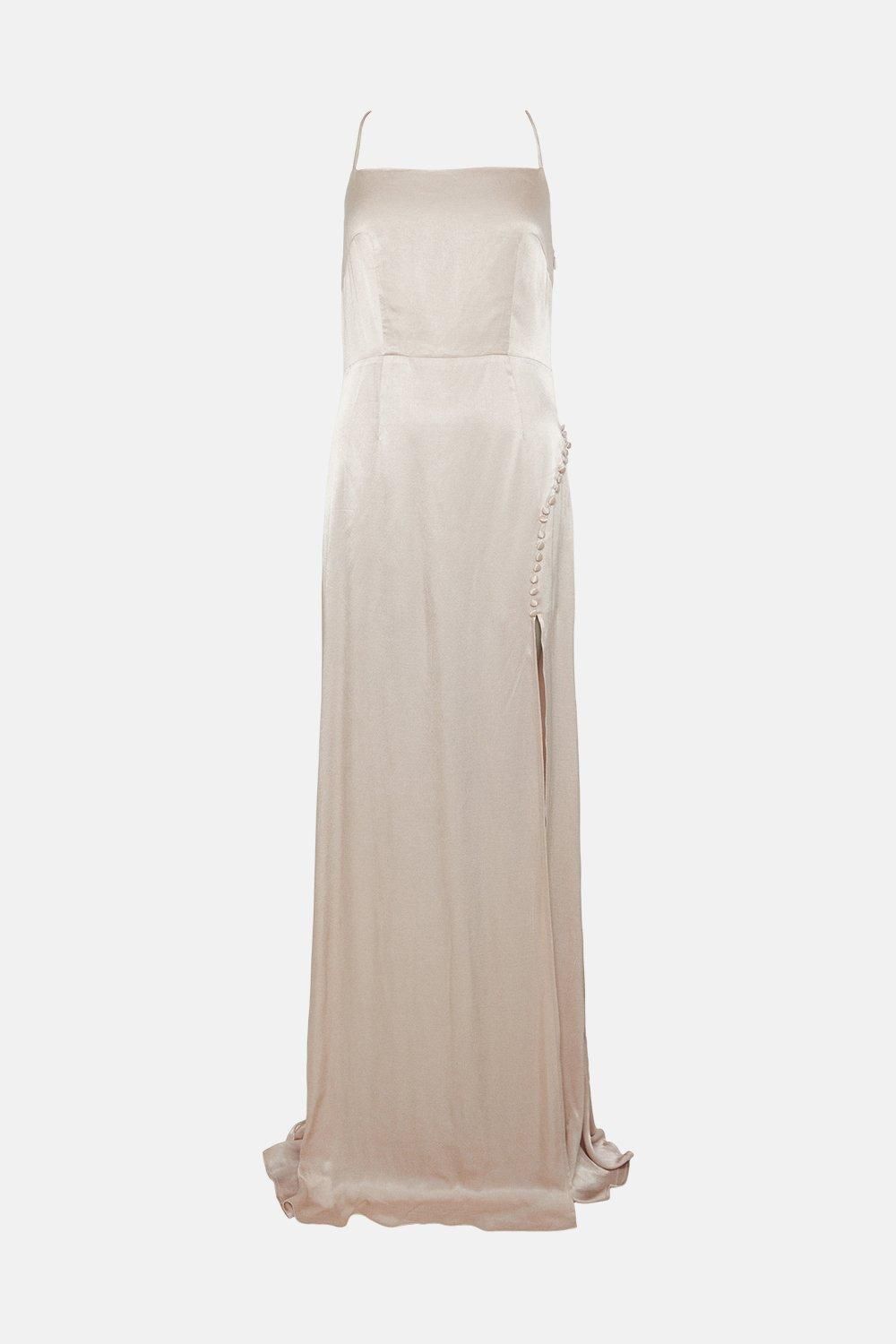 Coast Button And Split Detail Satin Bridesmaids Slip Dress Mink image 4