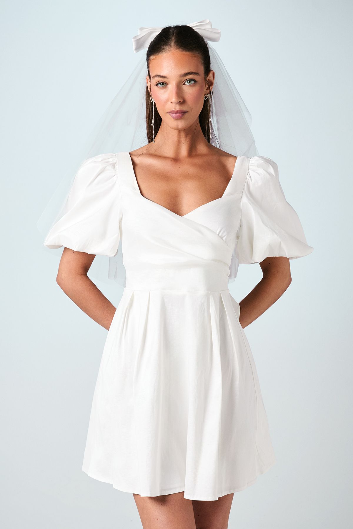 Coast Puff Sleeve Full Skirted Mini Dress With Tie Back Ivory image 1