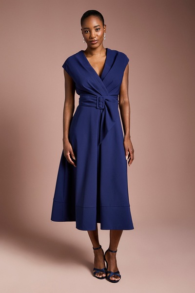 Coast Belted Crepe Dress Navy