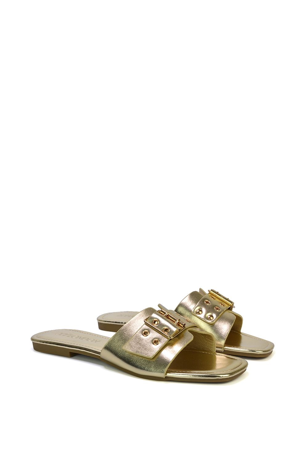 XY London 'Inez' Square Toe Slip On Strappy Flat Sandals With Buckle image 4