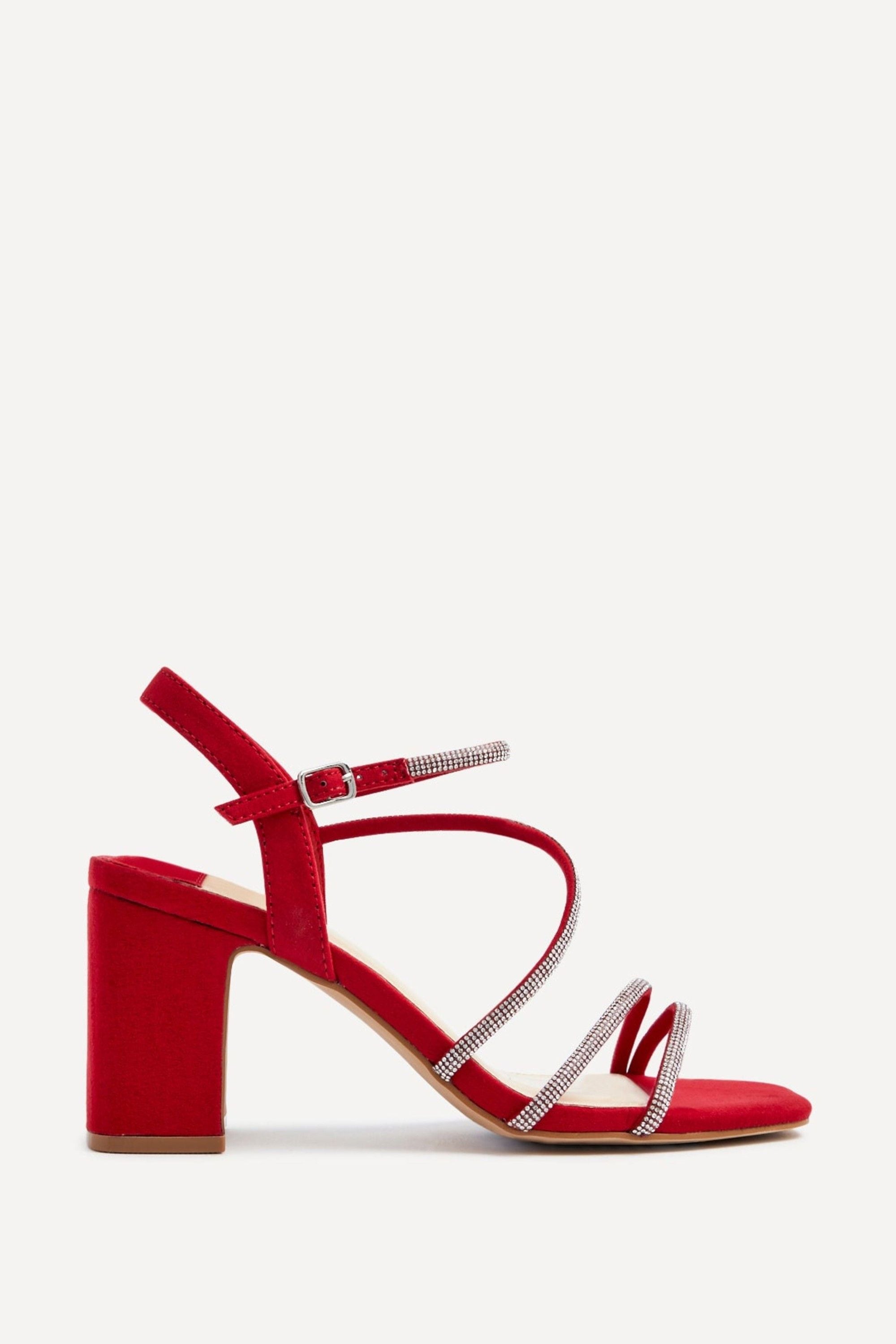 Linzi Kira Red Faux Suede Strappy Diamante Block Heel