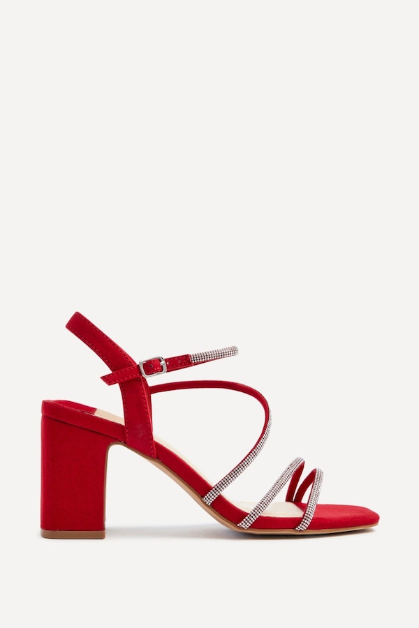 Linzi Kira Red Faux Suede Strappy Diamante Block Heel