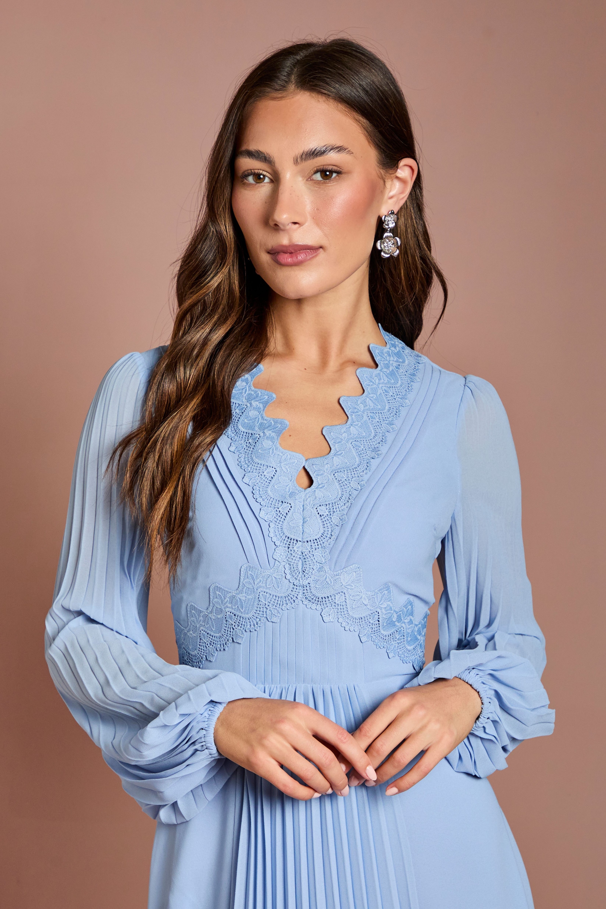 Coast Pleat Detail Lace Trim Maxi Dress Light Blue image 2