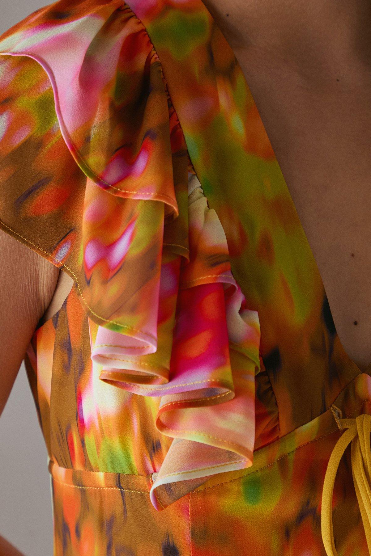 Warehouse Petite Floral Frill Tie Front Midi Tea Dress Floral image 5