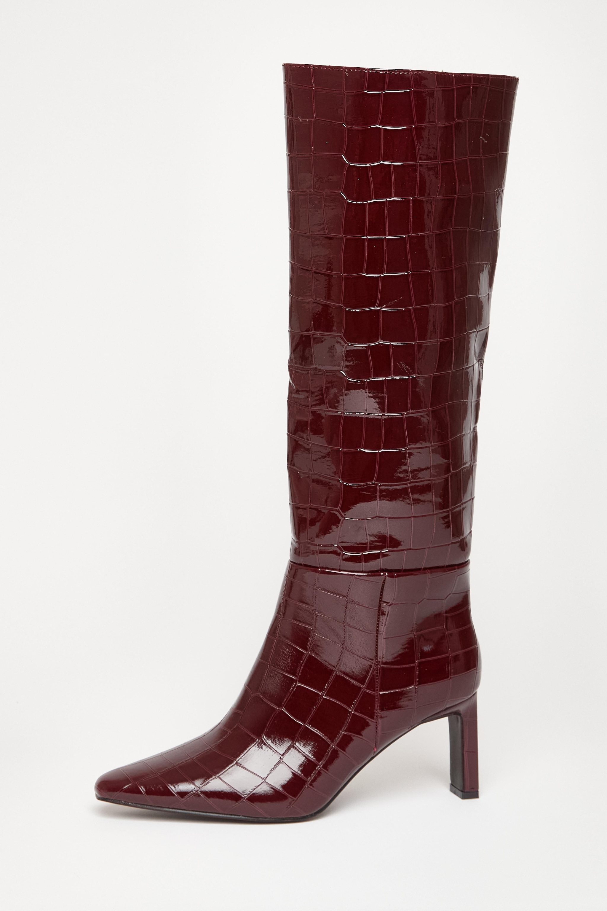 Quiz Burgundy Croc Knee High Boots image 3