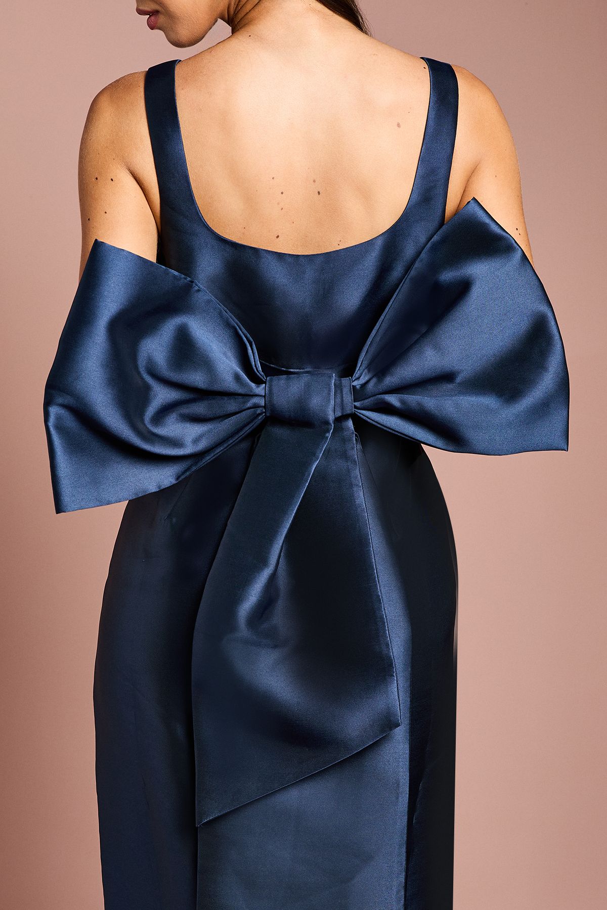 Coast Twill Sleeveless Column Bridesmaid Dress with Statement Bow Back Navy image 4