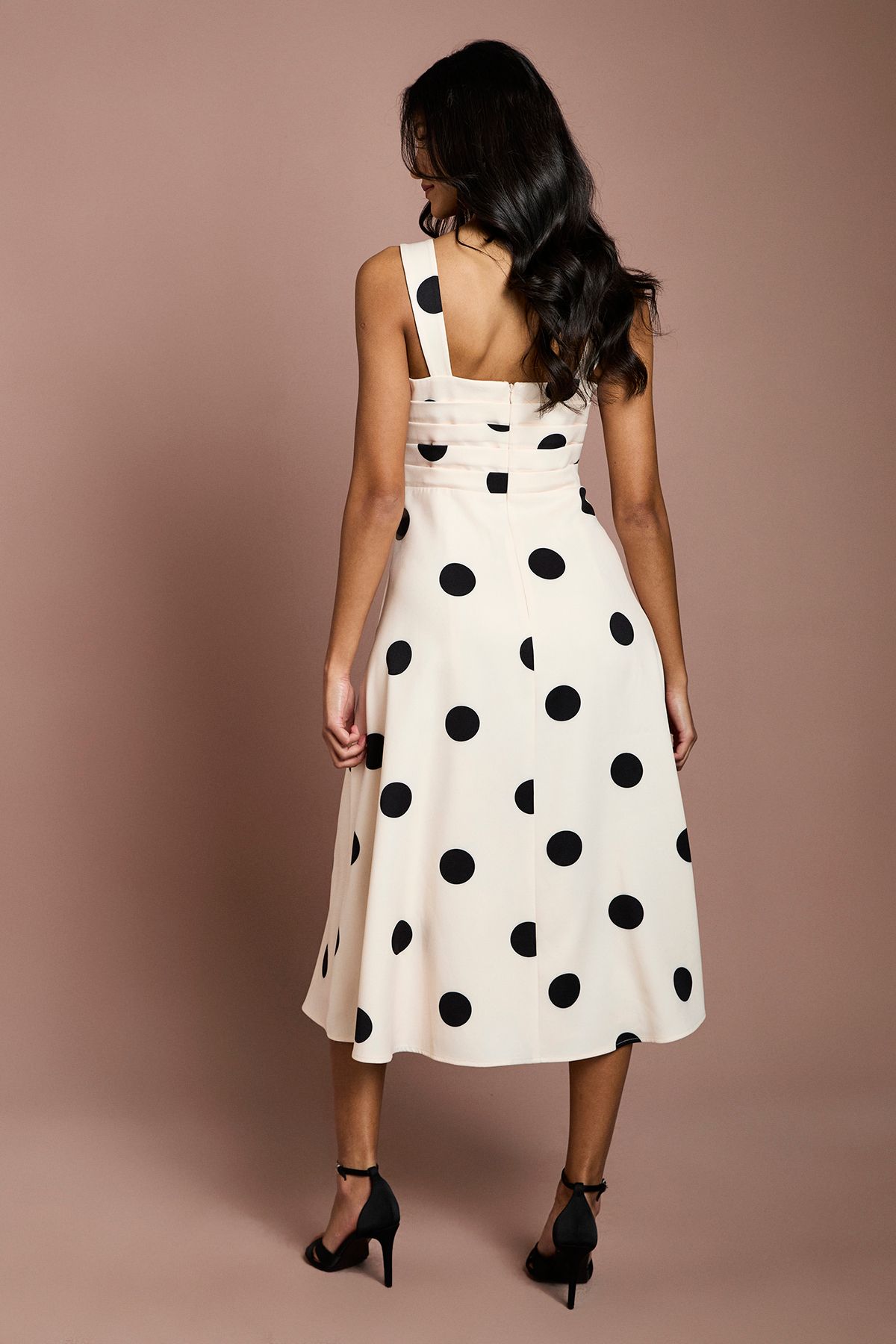 Coast Petite Spot Print Pleat Full Skirted Detail Midi Dress Ivory image 3