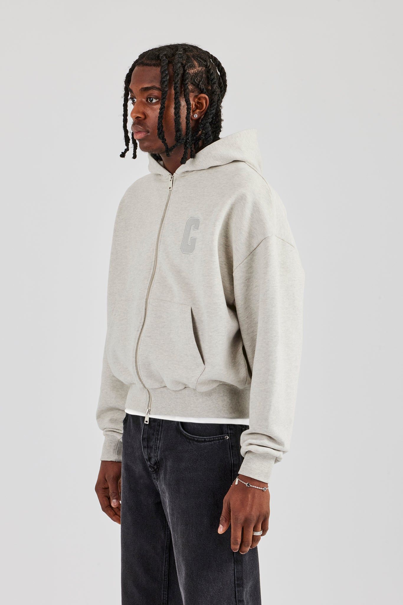 Cernucci Embroidered C Boxy Zip Through Hoodie - Ash Grey image 2