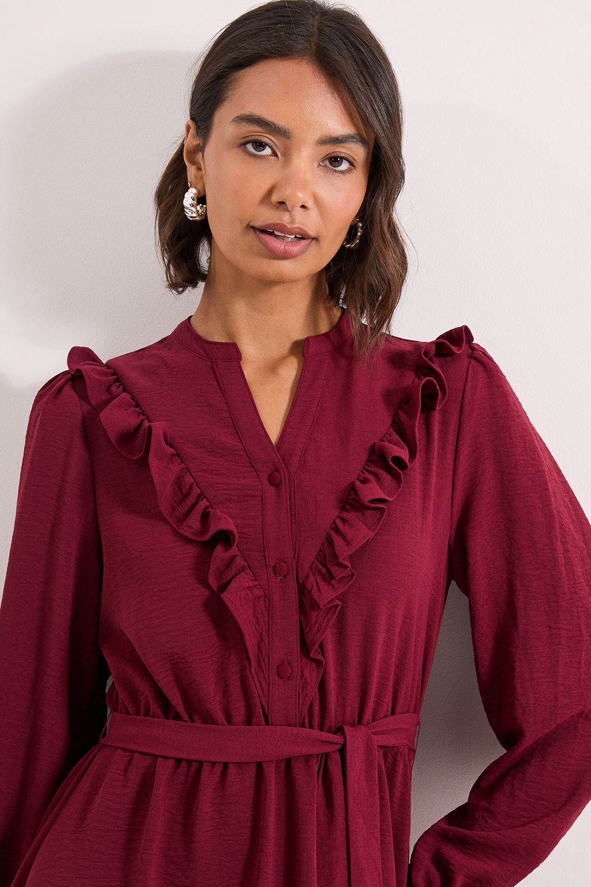 Dorothy Perkins Tie Waist Frill Detail Midi Dress Red image 4