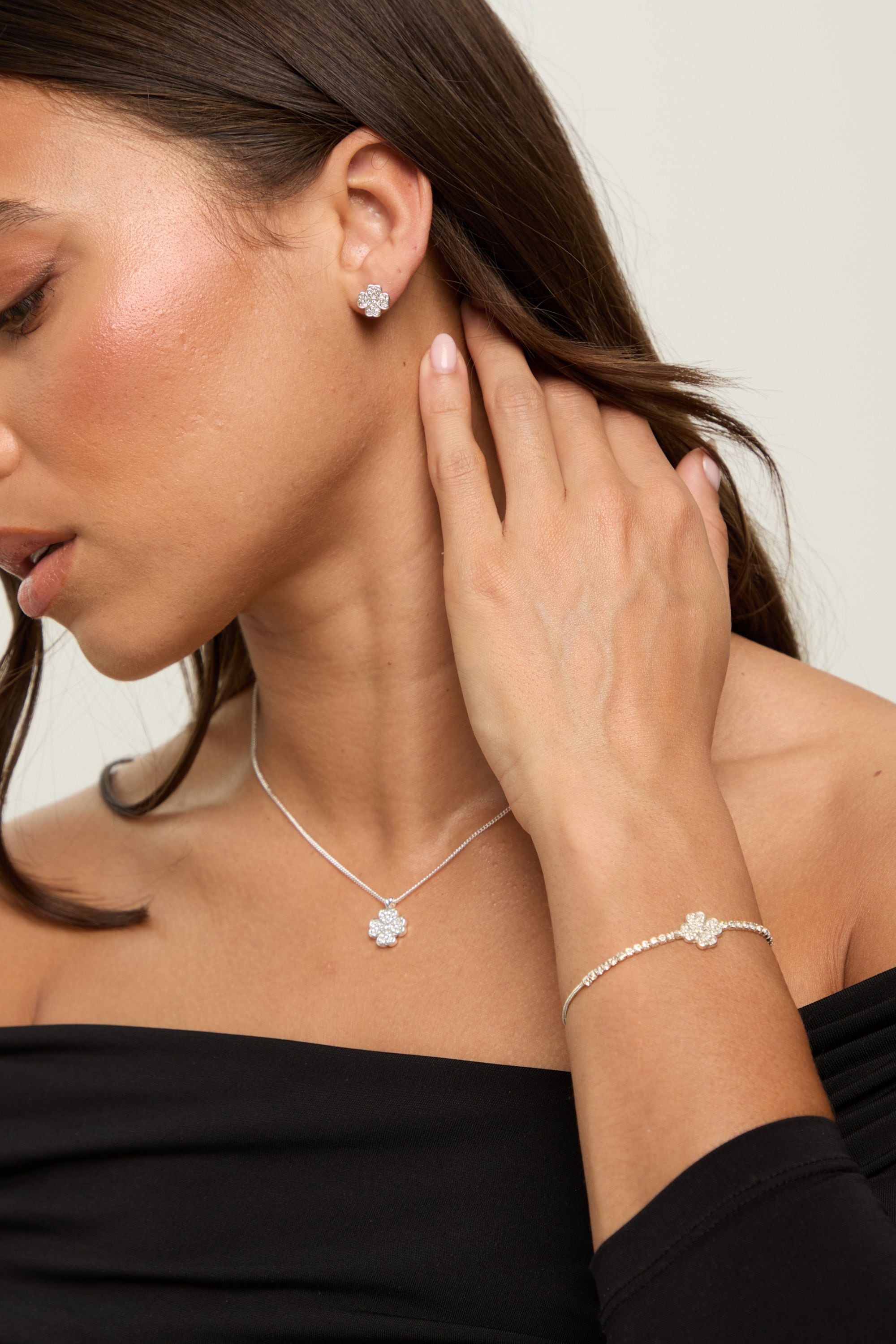 Jon Richard Silver Plated and Pave Clover Trio Set - Gift Box image 2