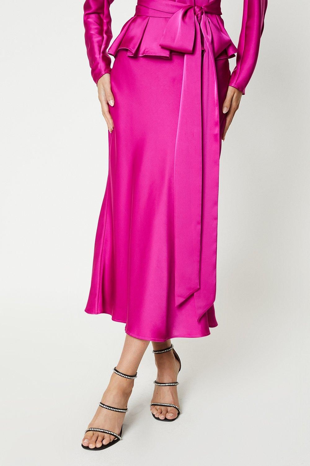 Coast Satin Midi Skirt Pink image 2