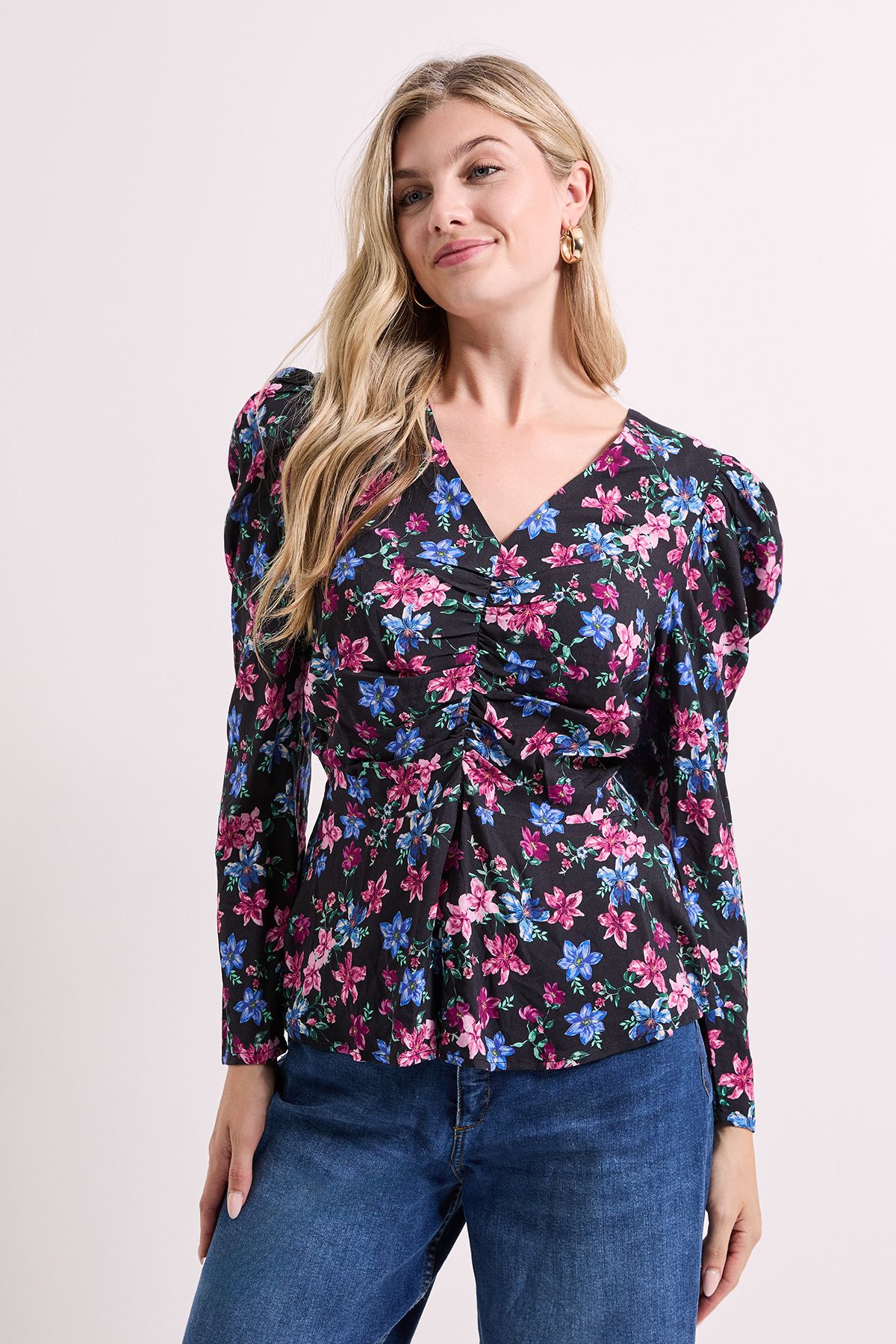 Dorothy Perkins Black Floral Button Detail Printed Peplum Blouse Floral image 2