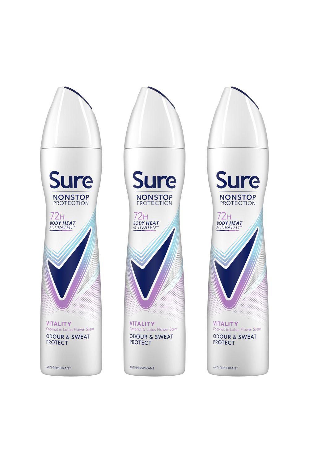 Sure Women Vitality 'Deodorant Spray' w/ 72H Nonstop Protection 250ml, 3pk image 1