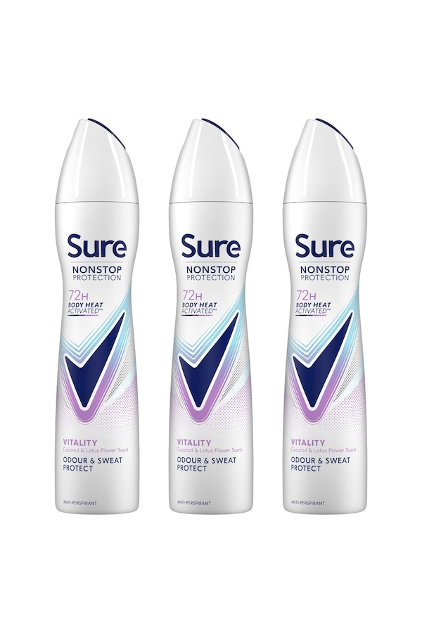 Sure Women Vitality 'Deodorant Spray' w/ 72H Nonstop Protection 250ml, 3pk