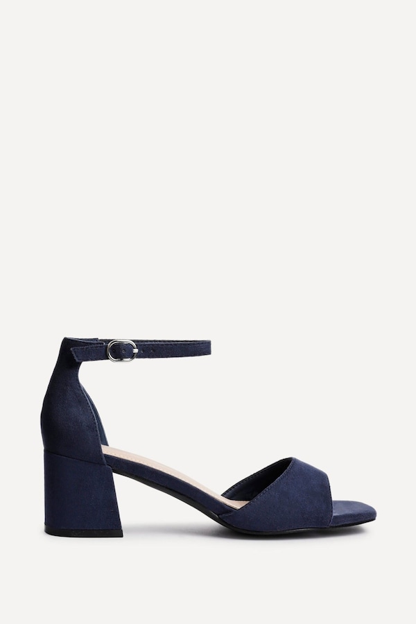 Linzi Maddie Navy Faux Suede Closed Back Block Heeled Sandals