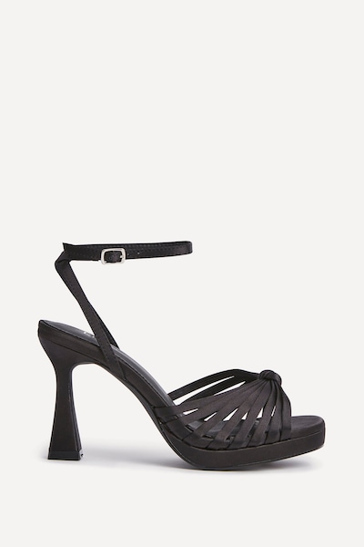 Linzi Socialite Black Satin Platform Heels
