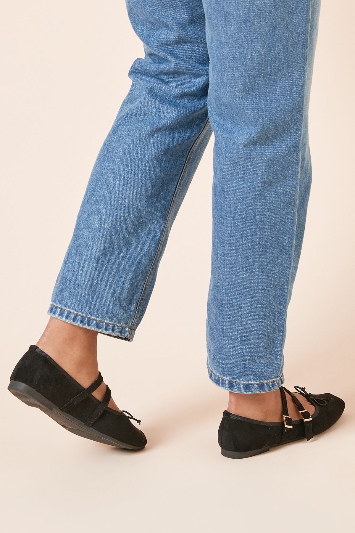 Dorothy Perkins Margaret Faux Suede Cross Strap Mary Jane Flat Ballet Pumps Natural Black image 4